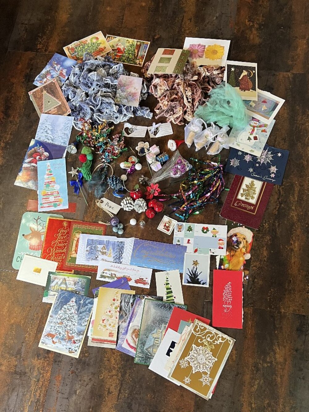 Lot of Christmas Card Fronts/Various Items for Decorating Packages & Wine Corks